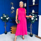Joanna High Neck Bow Detail Midi Dress Fuchsia