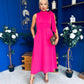 Joanna High Neck Bow Detail Midi Dress Fuchsia
