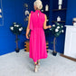 Joanna High Neck Bow Detail Midi Dress Fuchsia