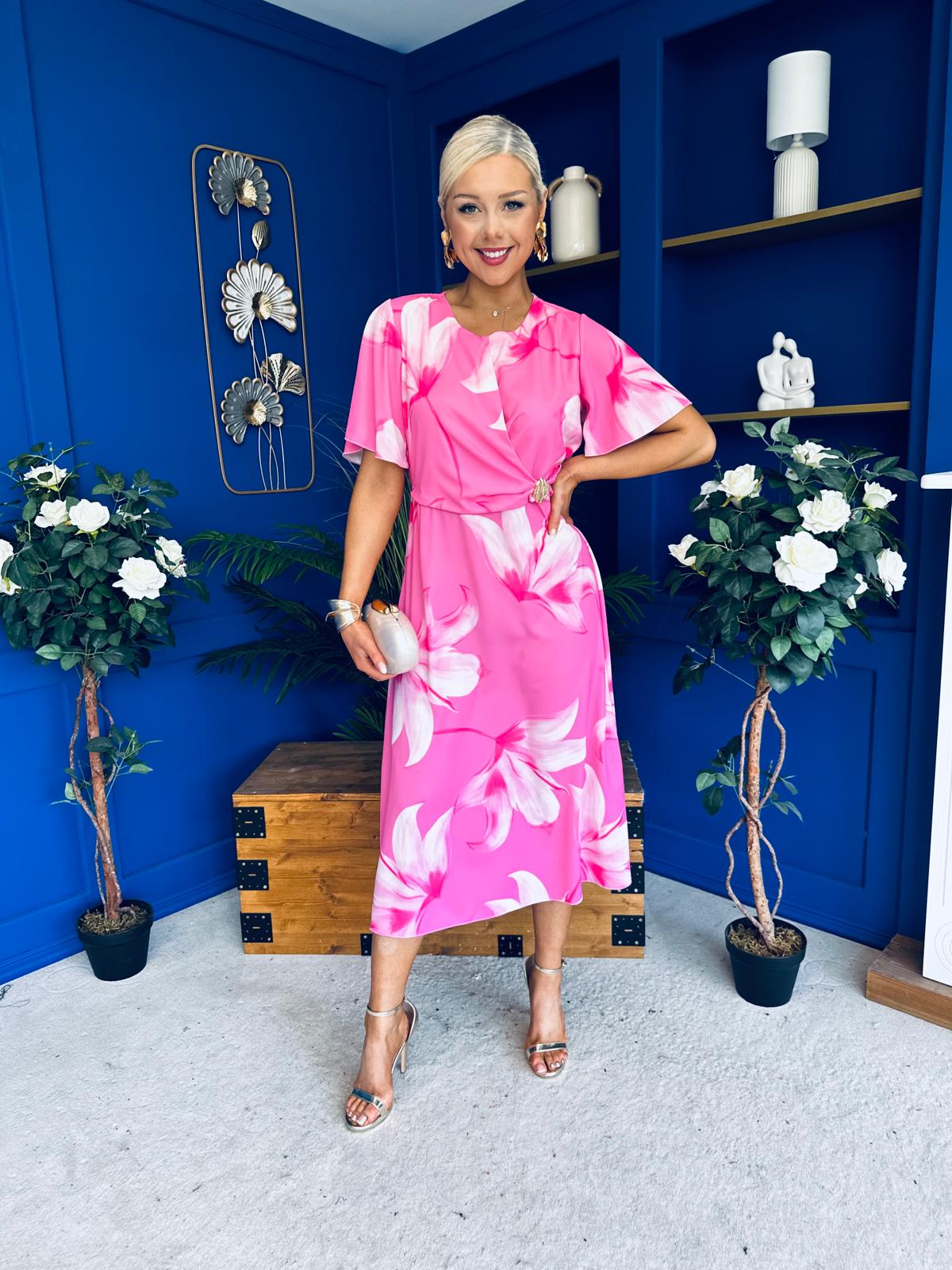 Molly Detailed Midi Dress Floral Pink