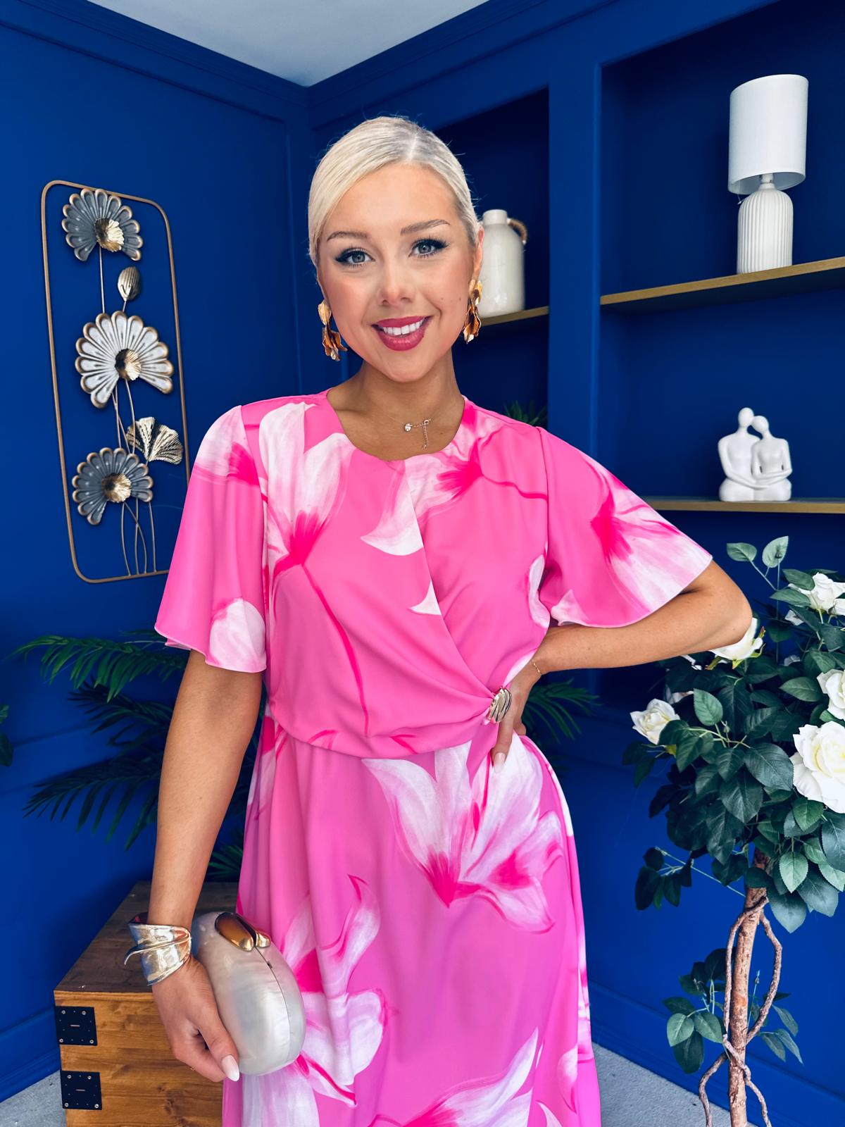 Molly Detailed Midi Dress Floral Pink