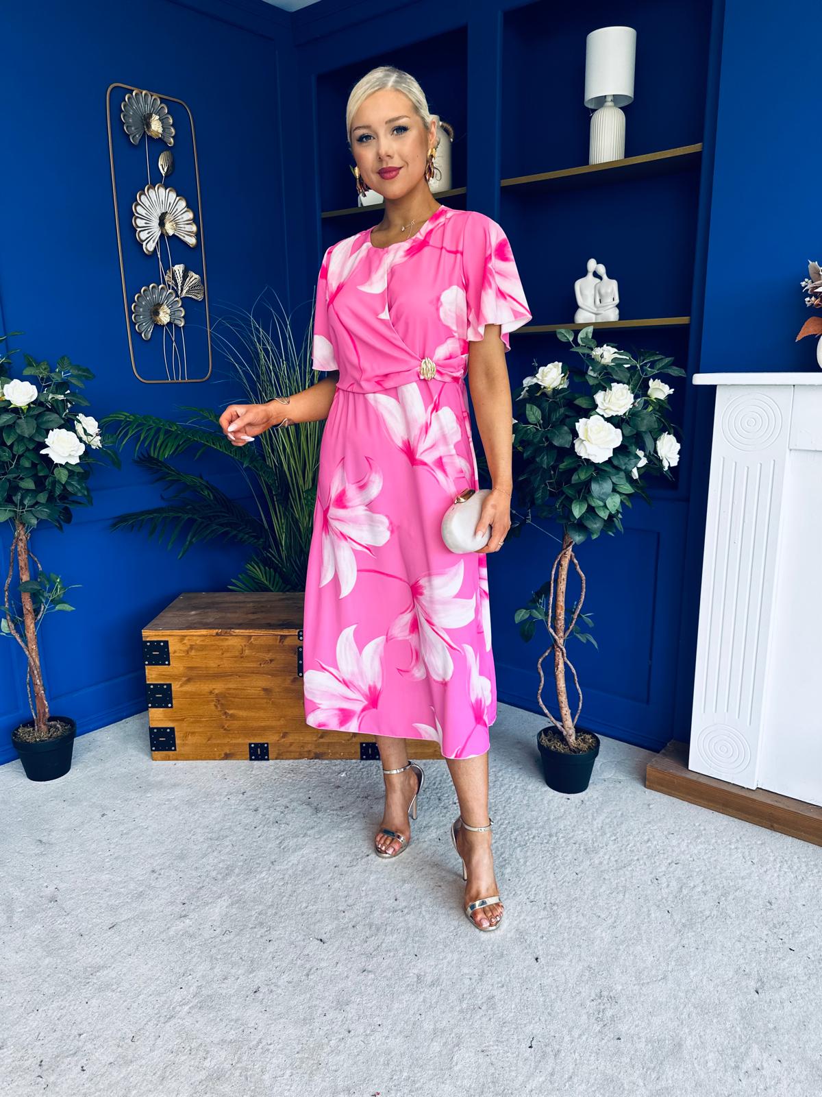 Molly Detailed Midi Dress Floral Pink