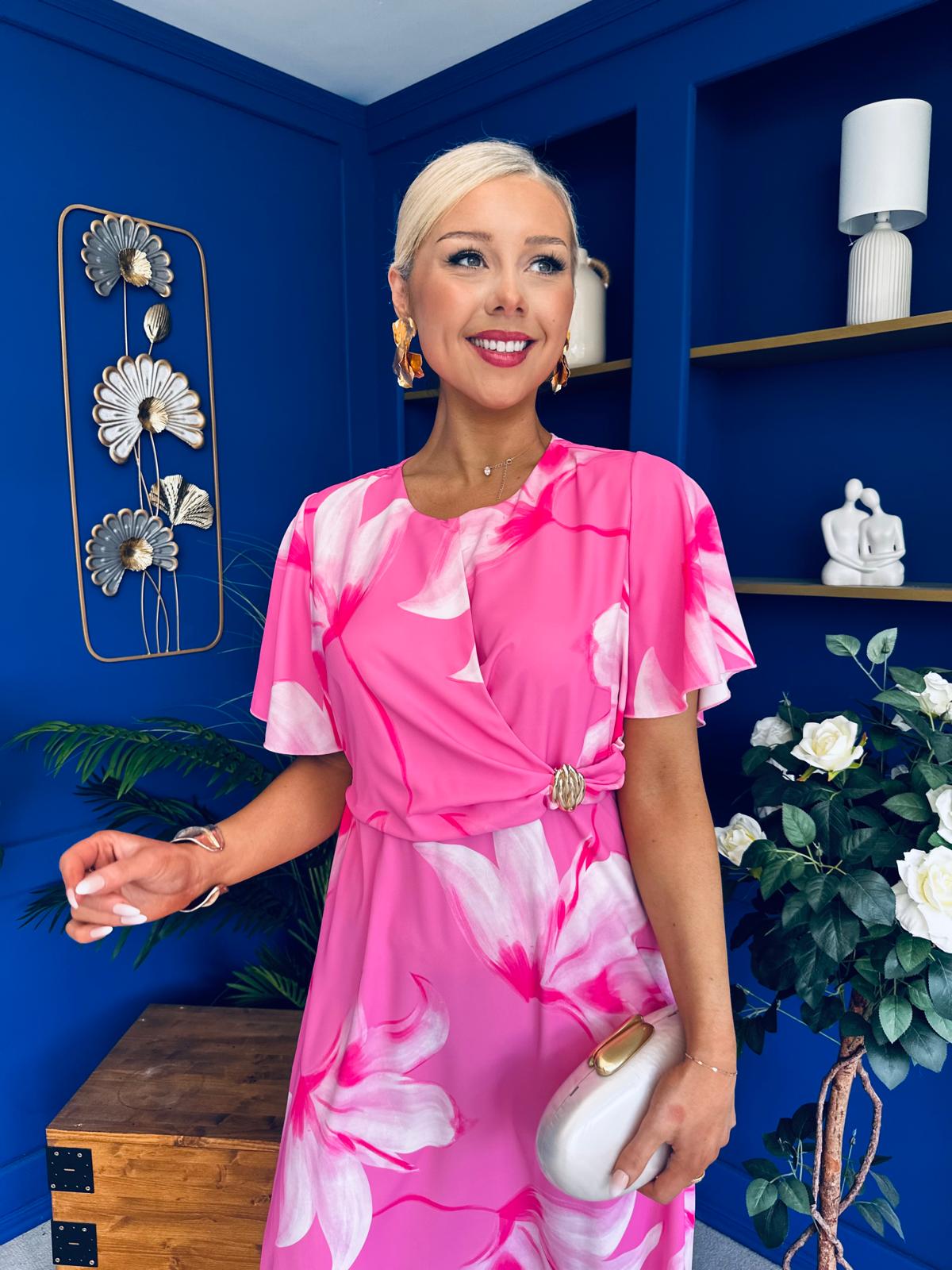 Molly Detailed Midi Dress Floral Pink