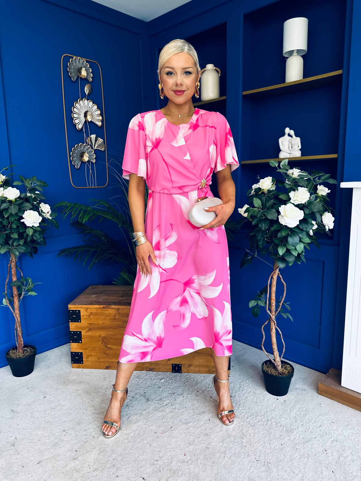 Molly Detailed Midi Dress Floral Pink
