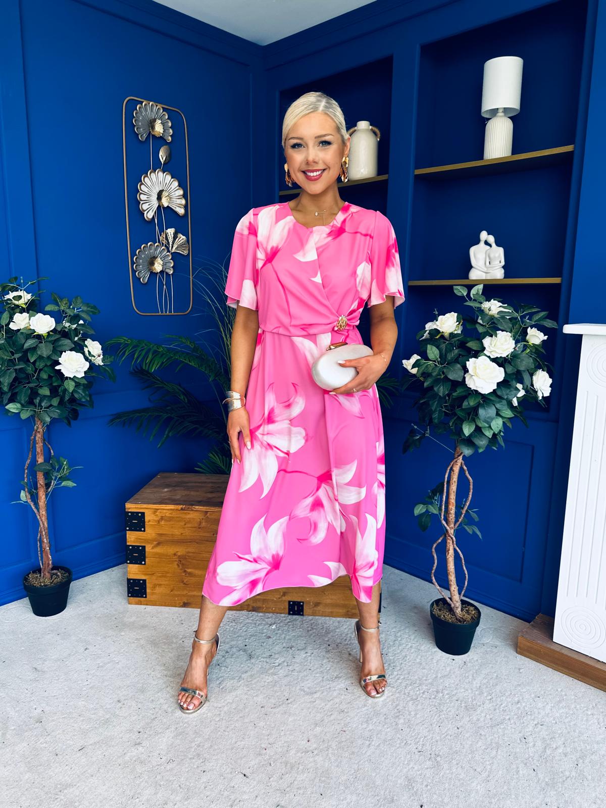 Molly Detailed Midi Dress Floral Pink