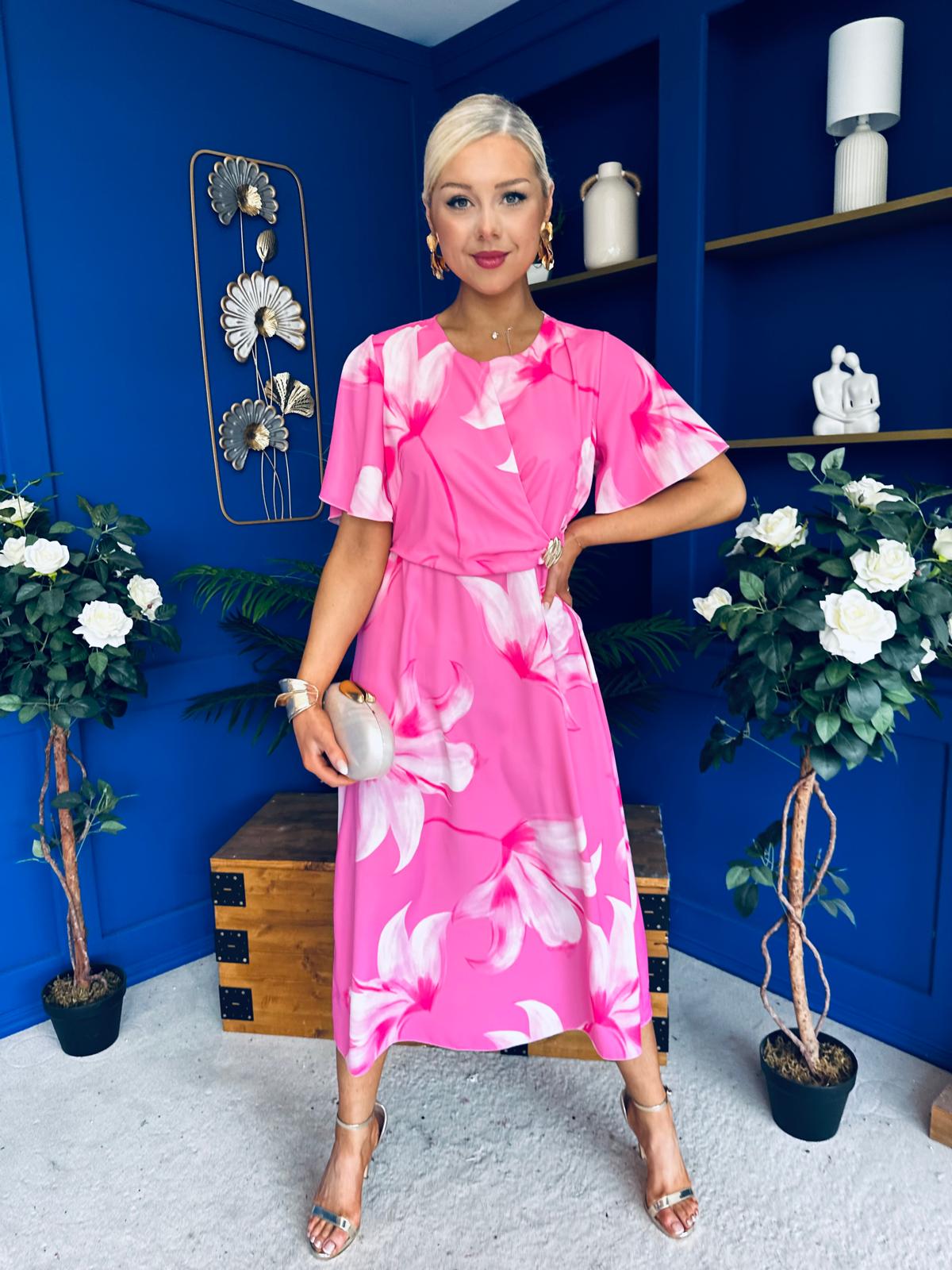 Molly Detailed Midi Dress Floral Pink