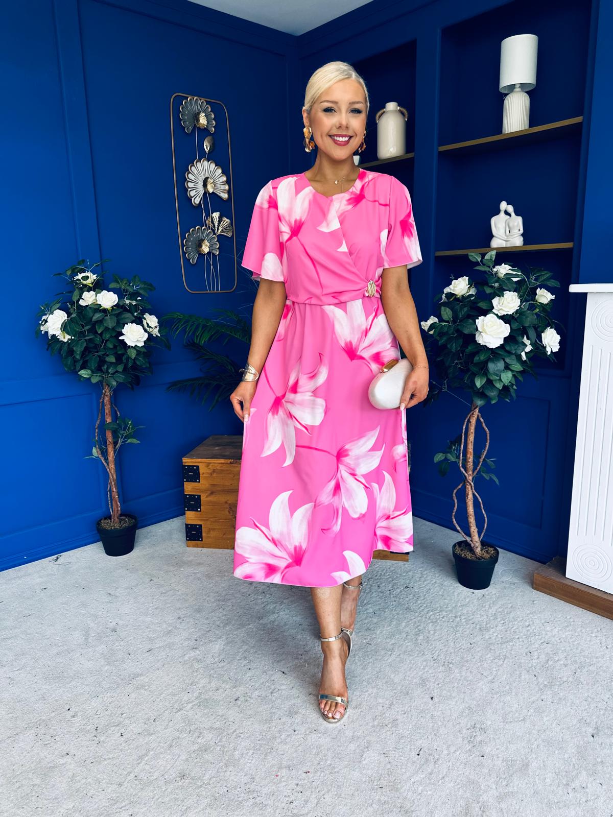 Molly Detailed Midi Dress Floral Pink