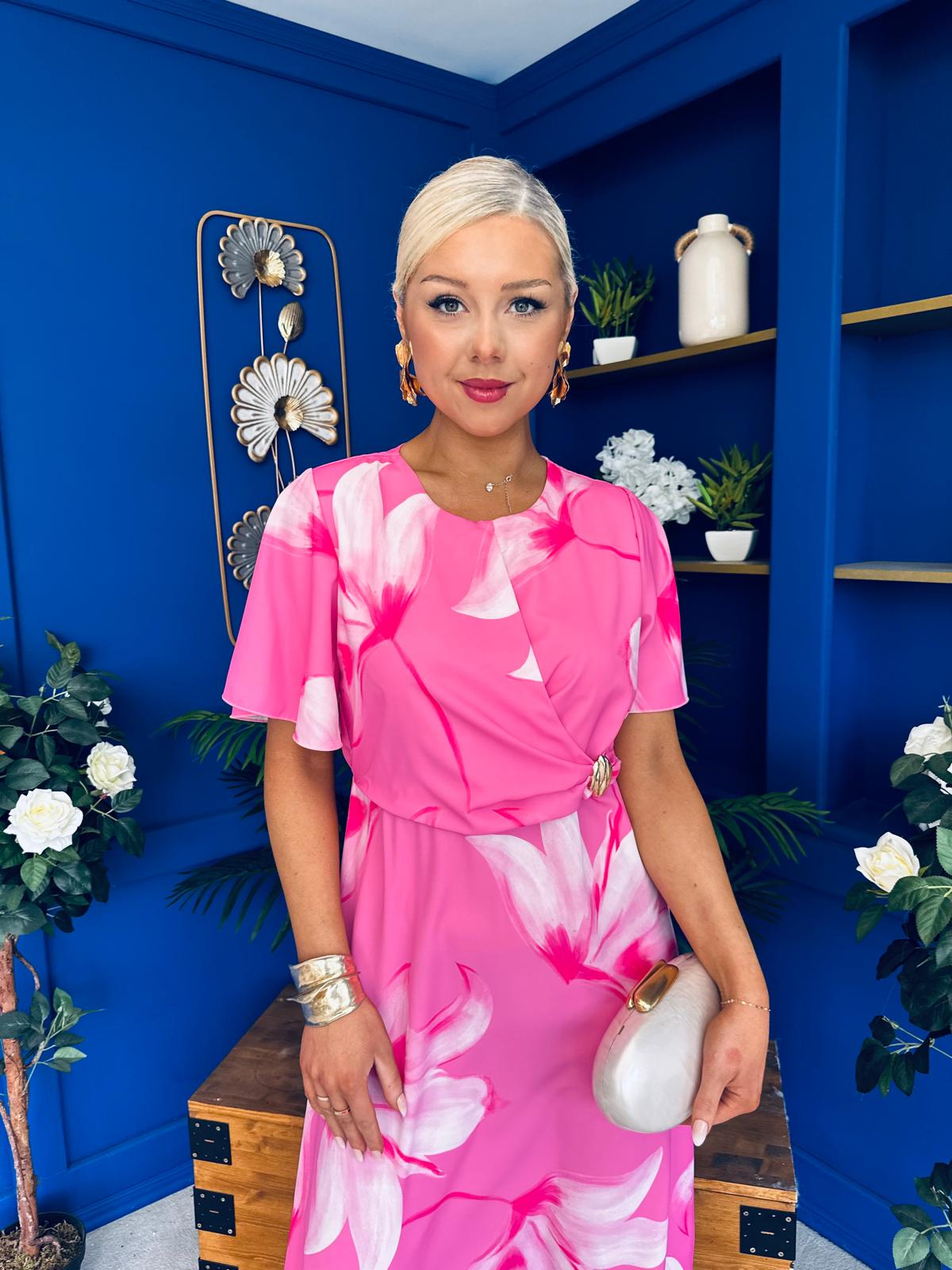 Molly Detailed Midi Dress Floral Pink