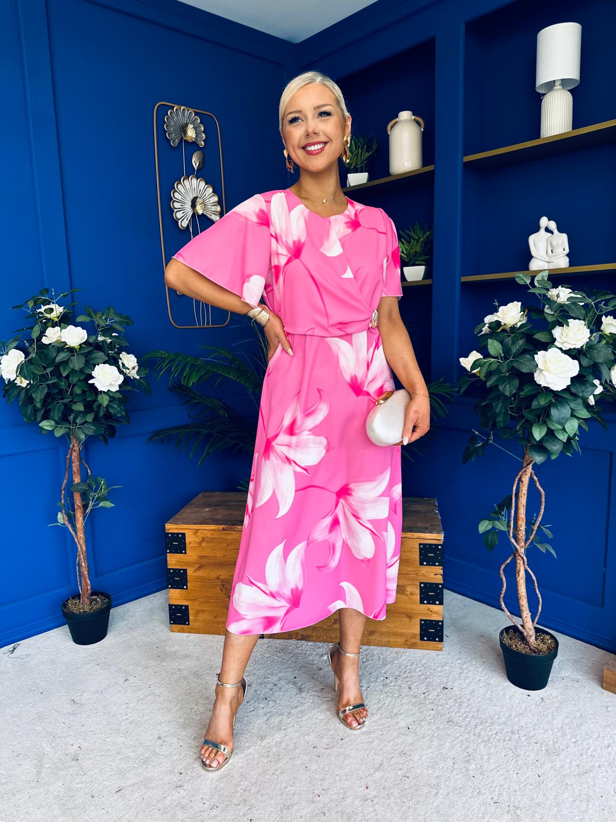 Molly Detailed Midi Dress Floral Pink