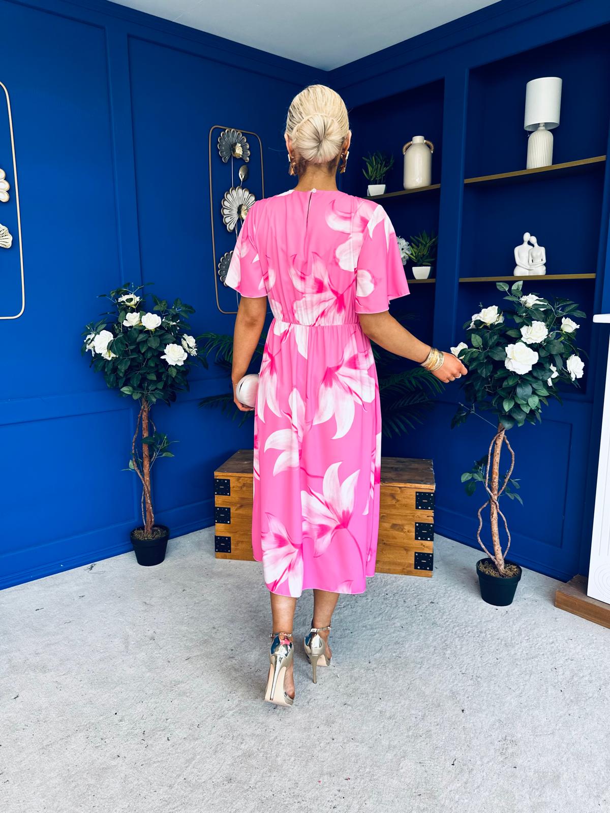 Molly Detailed Midi Dress Floral Pink