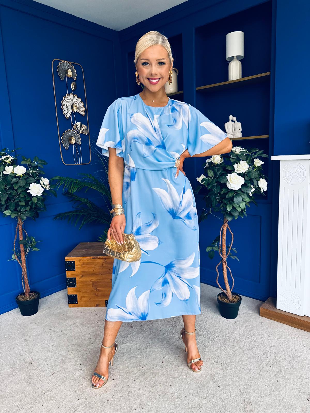 Molly Detailed Midi Dress Floral Blue