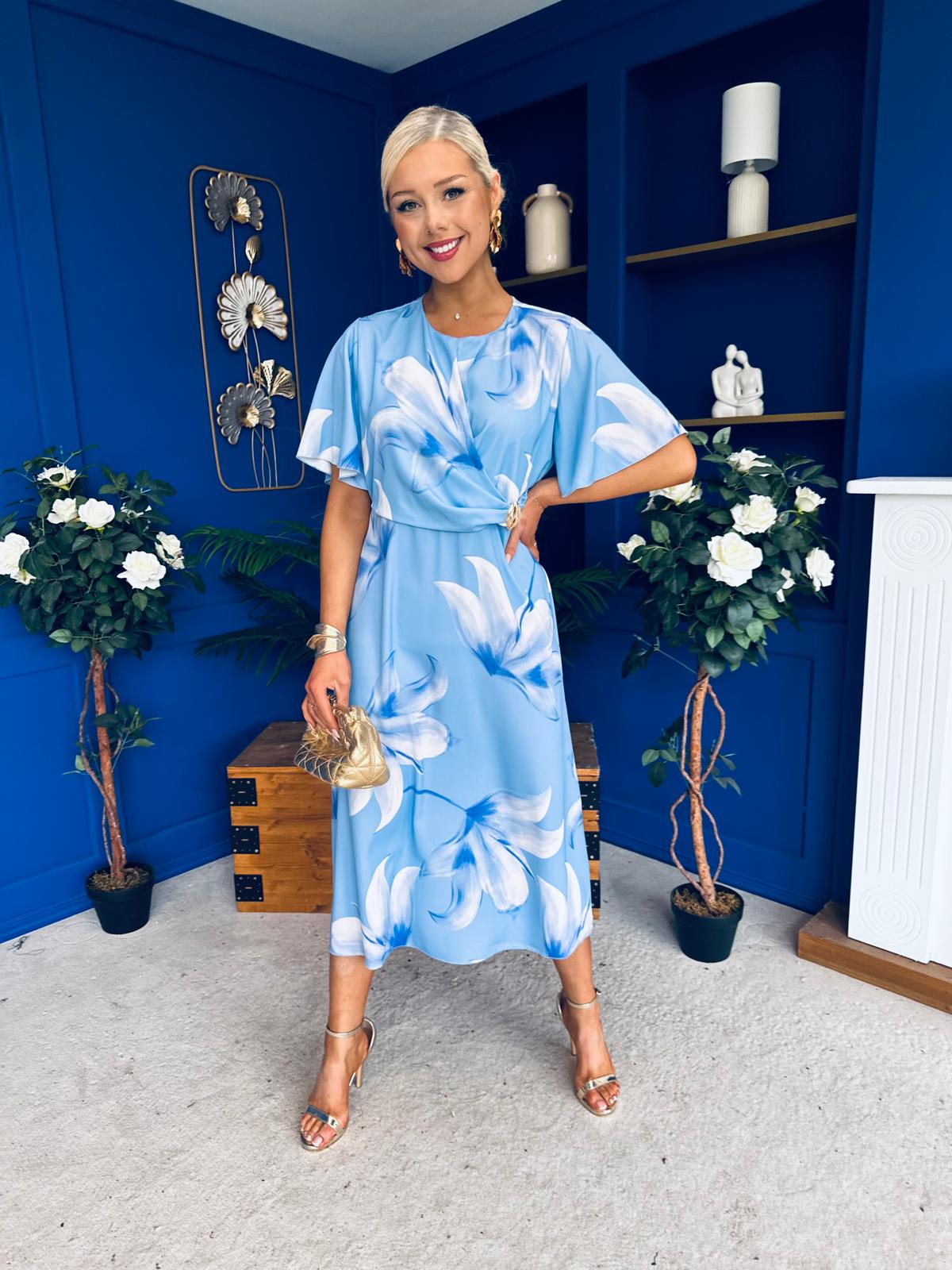 Molly Detailed Midi Dress Floral Blue