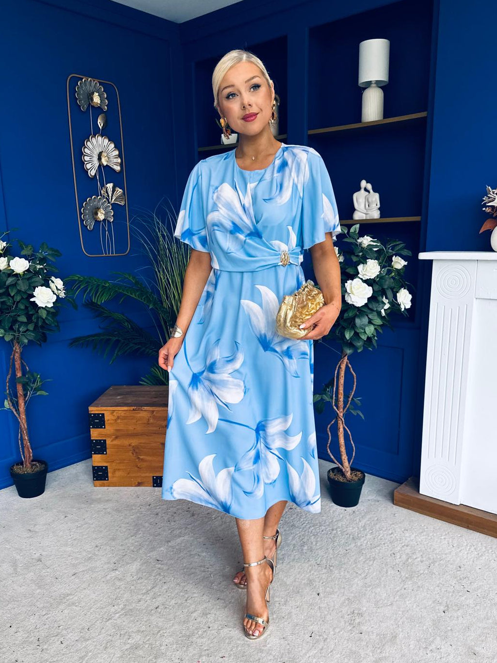 Molly Detailed Midi Dress Floral Blue