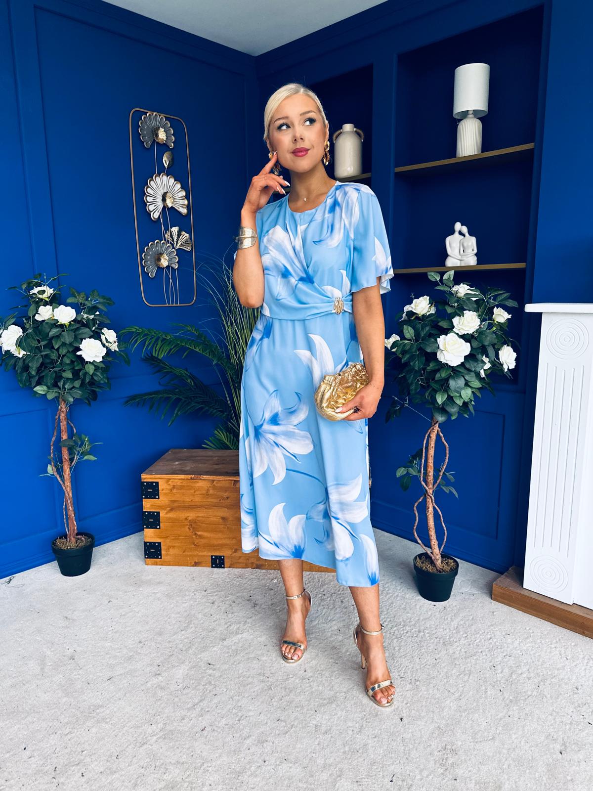 Molly Detailed Midi Dress Floral Blue