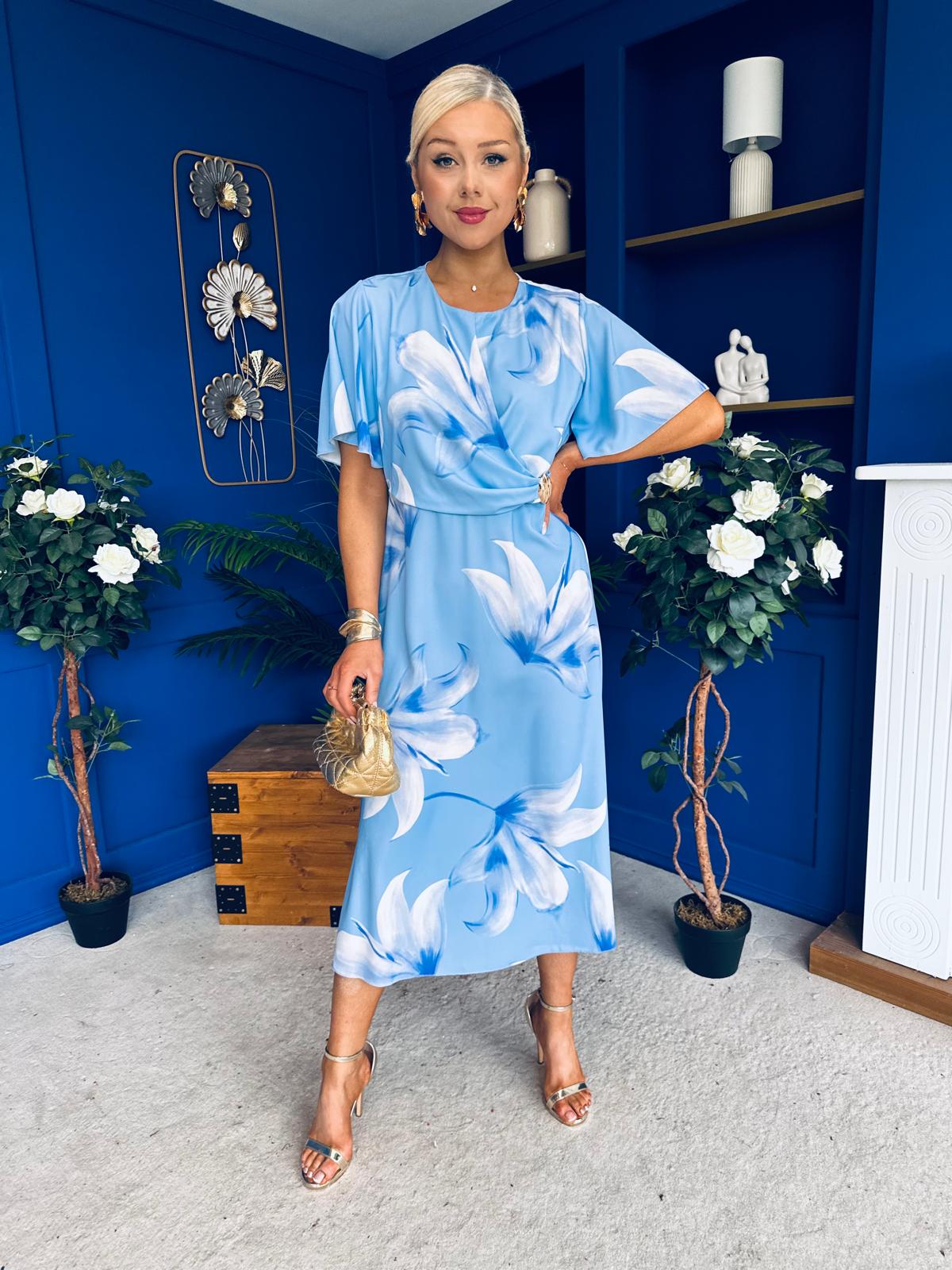 Molly Detailed Midi Dress Floral Blue