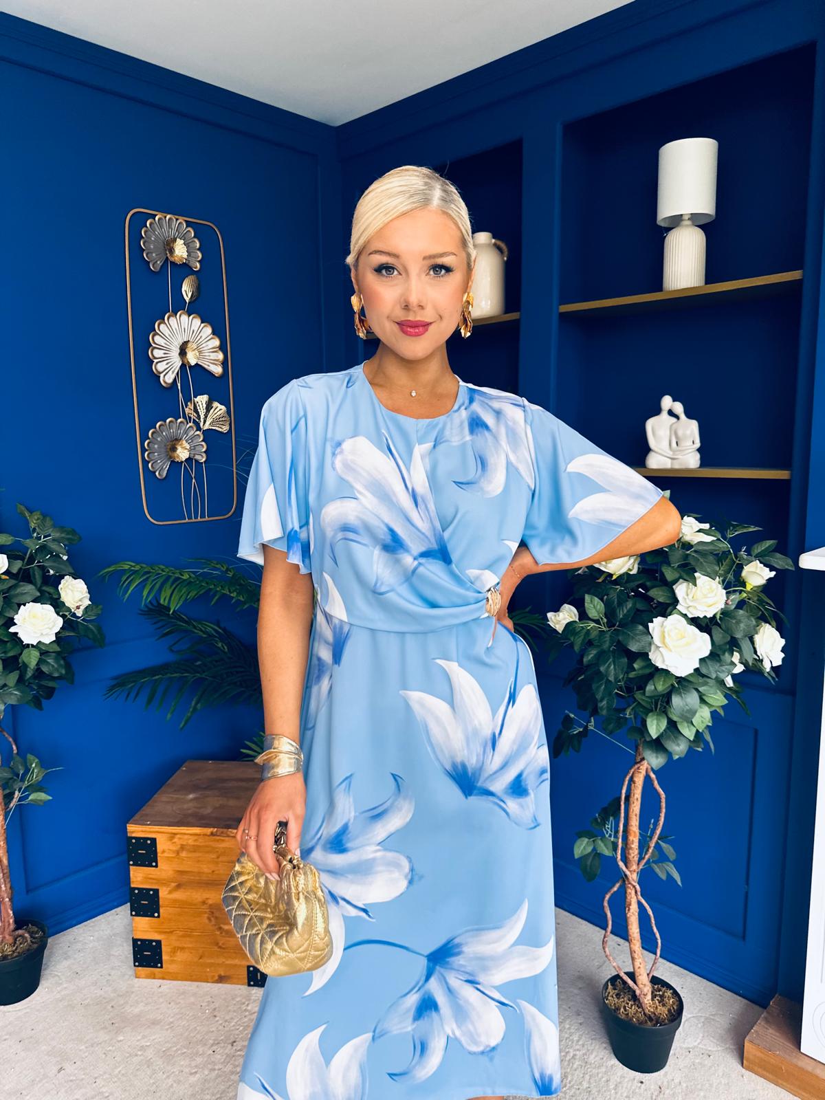 Molly Detailed Midi Dress Floral Blue
