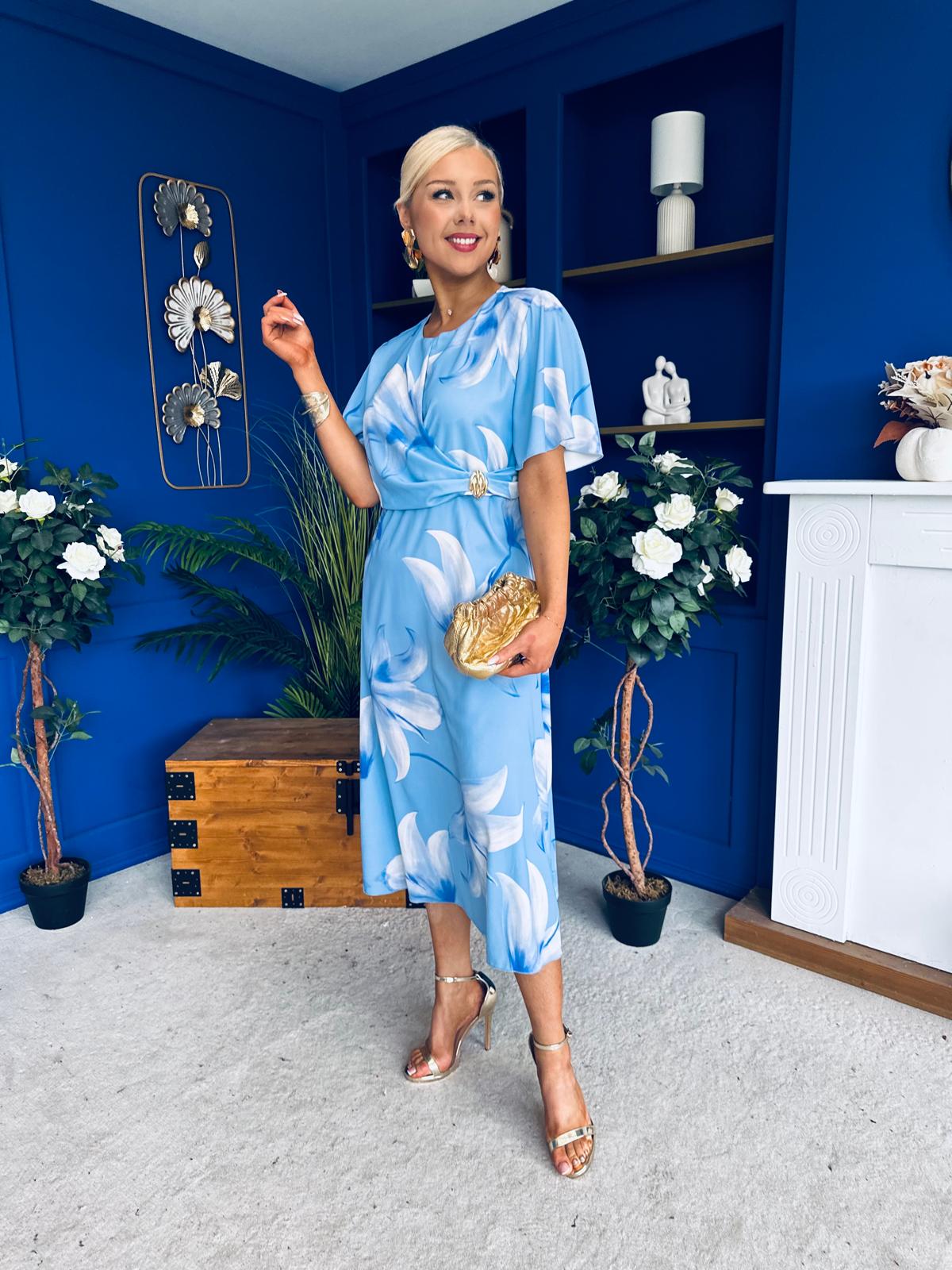 Molly Detailed Midi Dress Floral Blue