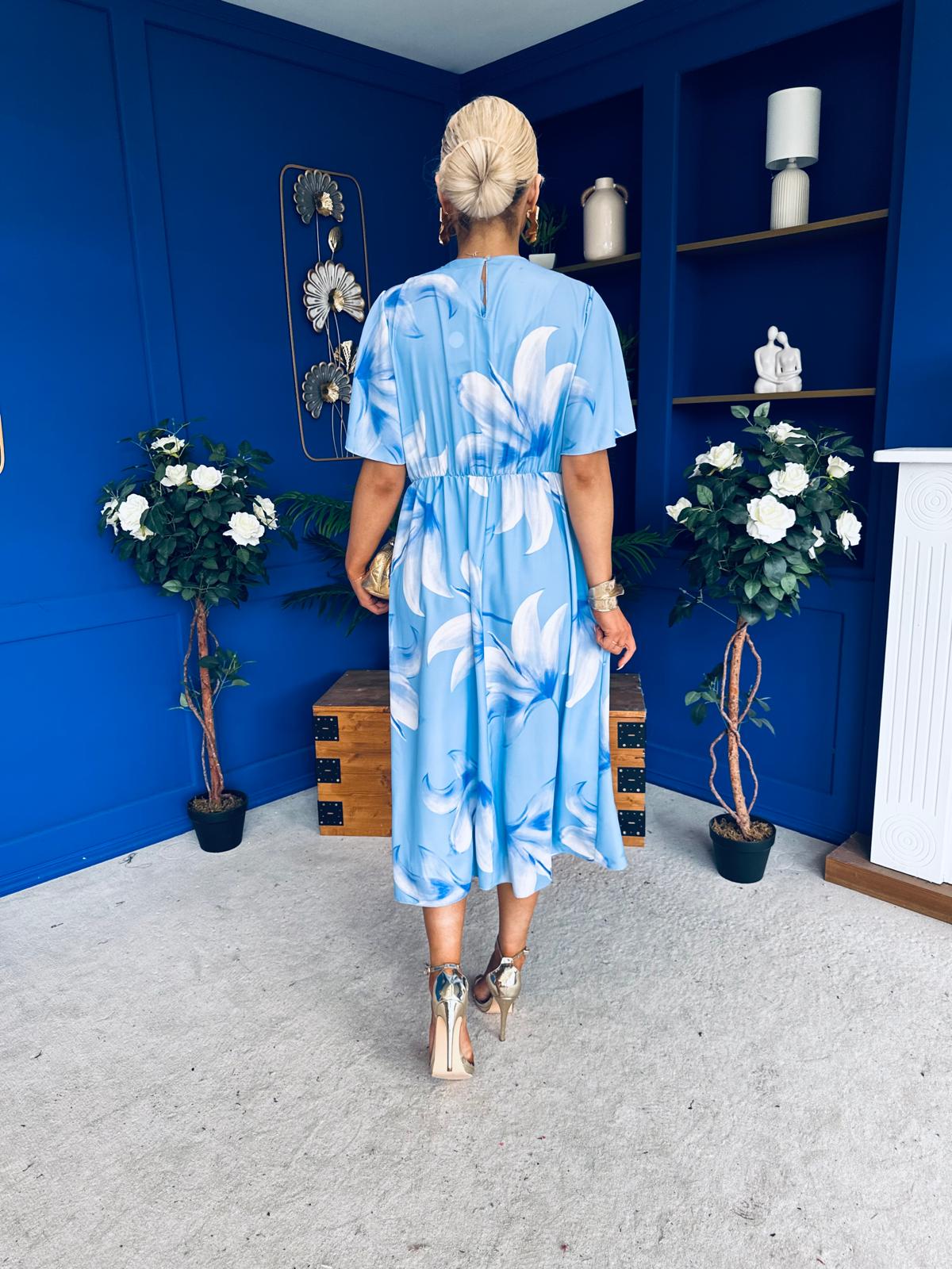 Molly Detailed Midi Dress Floral Blue