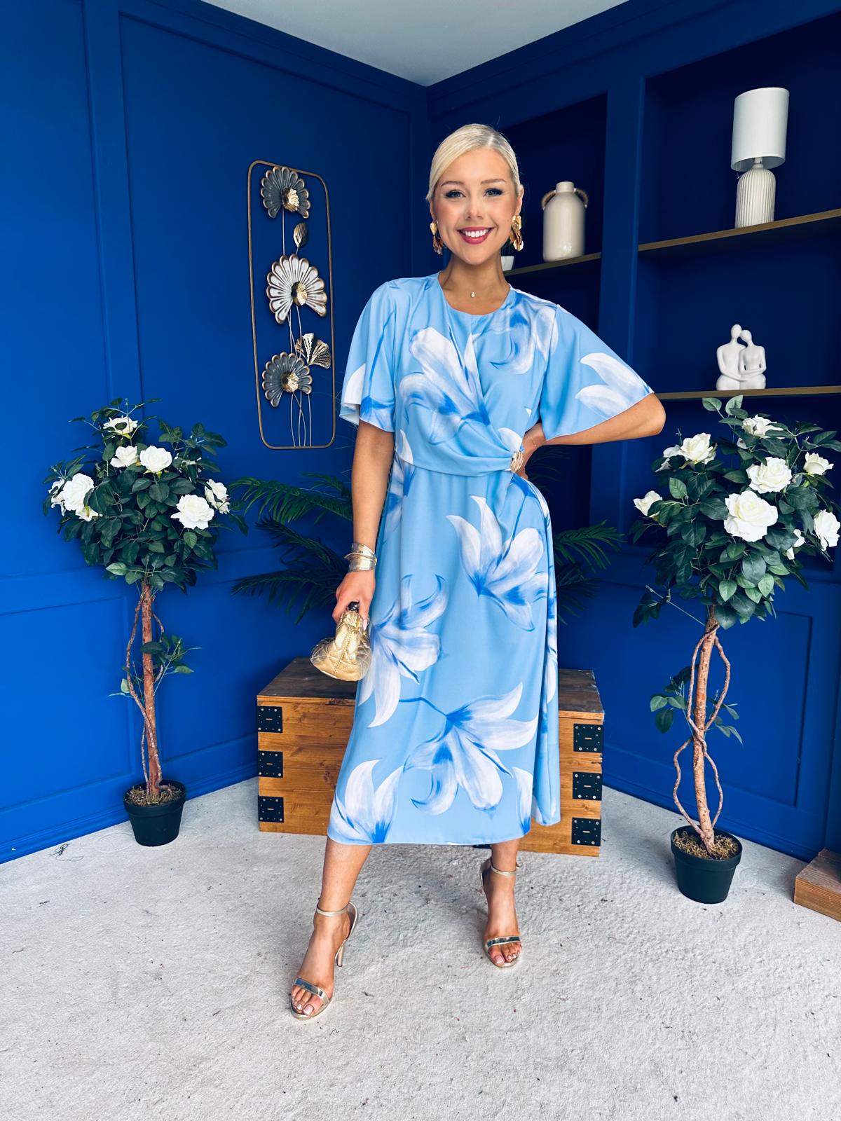 Molly Detailed Midi Dress Floral Blue