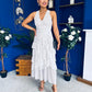 Cassia Layered Frill Midi Dress Polka White