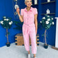 Marissa Short Sleeve Denim Jumpsuit Pwr Pink PRE ORDER Arriving 18 March