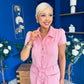 Marissa Short Sleeve Denim Jumpsuit Pwr Pink PRE ORDER Arriving 18 March