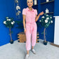 Marissa Short Sleeve Denim Jumpsuit Pwr Pink PRE ORDER Arriving 18 March