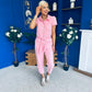 Marissa Short Sleeve Denim Jumpsuit Pwr Pink PRE ORDER Arriving 18 March