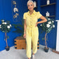 Marissa Short Sleeve Denim Jumpsuit Yellow