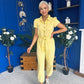 Marissa Short Sleeve Denim Jumpsuit Yellow