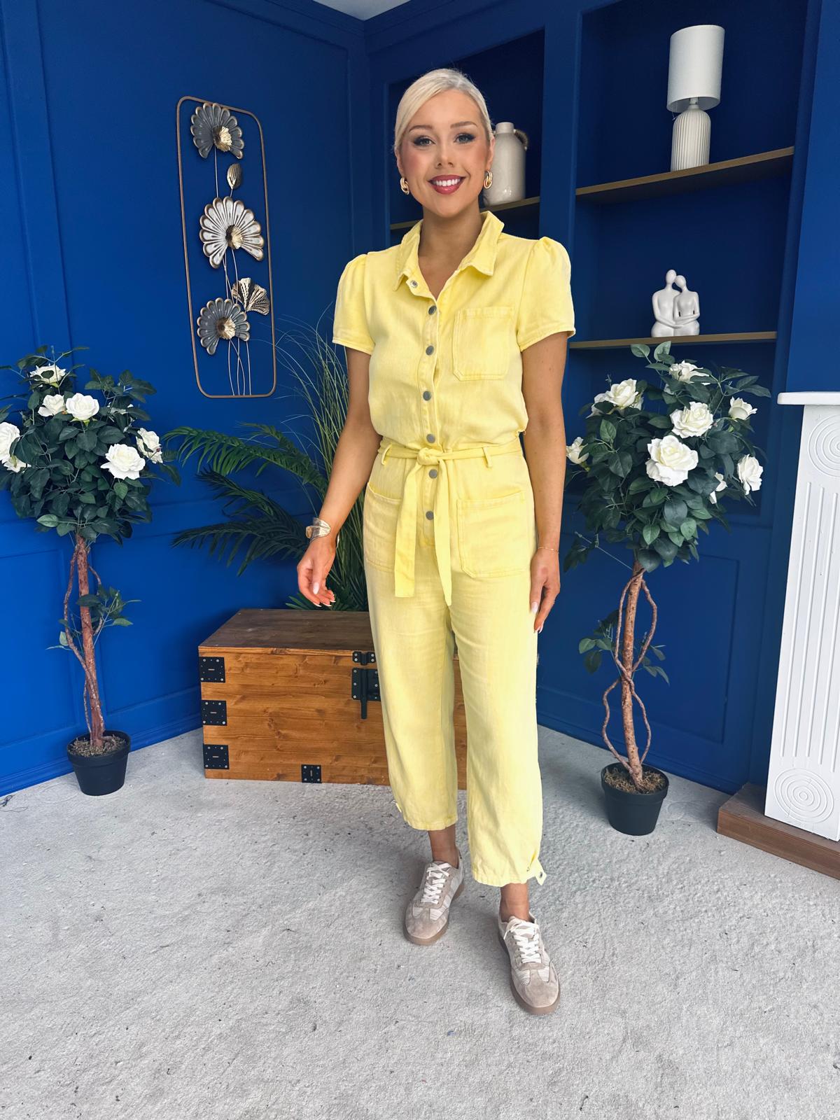 Marissa Short Sleeve Denim Jumpsuit Yellow