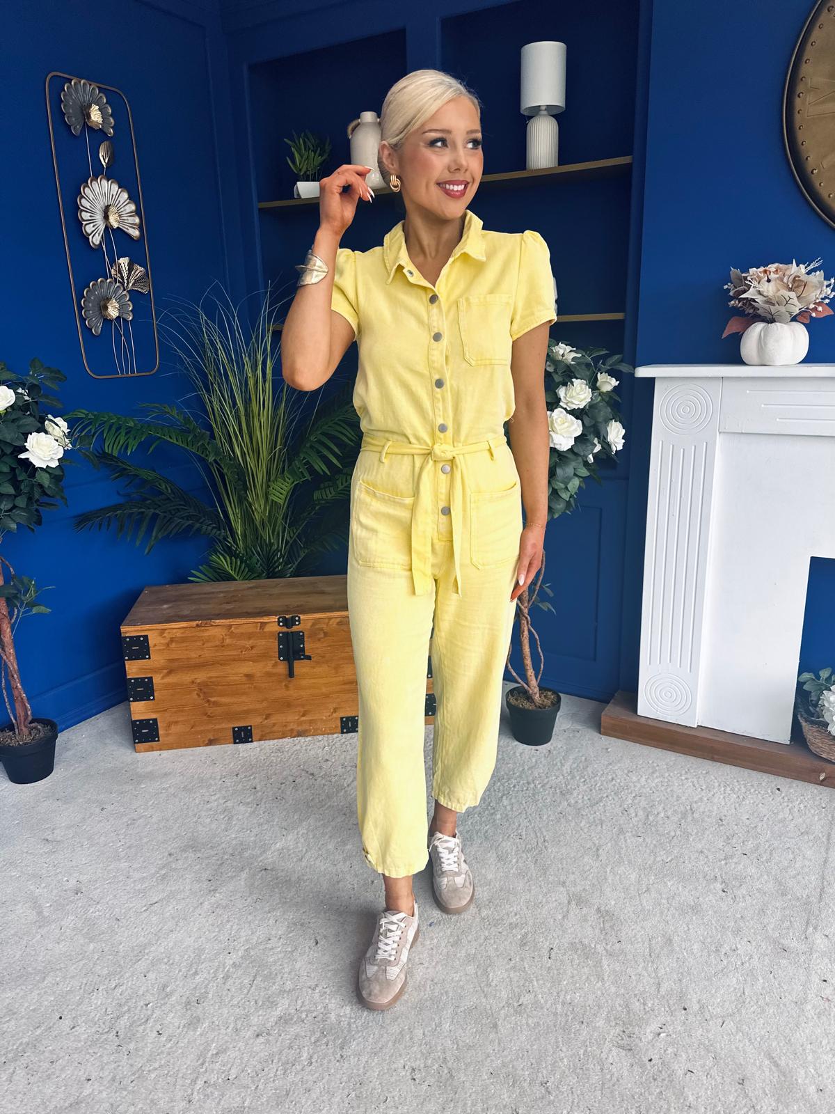 Marissa Short Sleeve Denim Jumpsuit Yellow