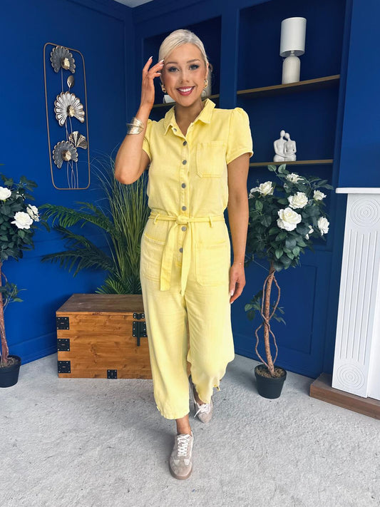 Marissa Short Sleeve Denim Jumpsuit Yellow