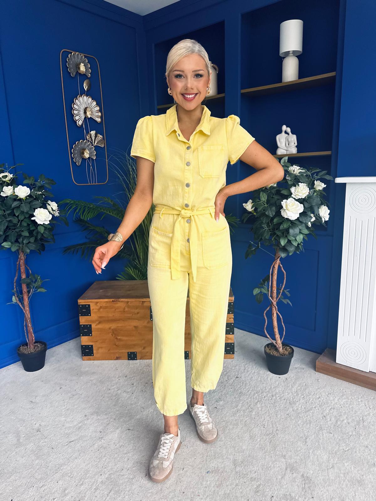 Marissa Short Sleeve Denim Jumpsuit Yellow