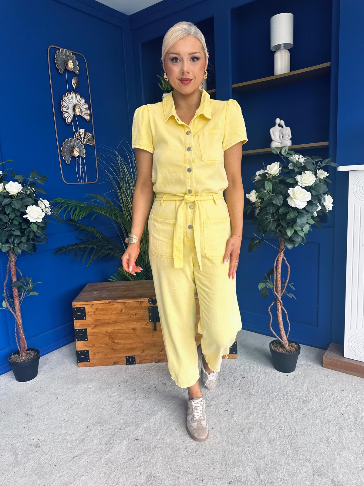 Marissa Short Sleeve Denim Jumpsuit Yellow