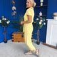 Marissa Short Sleeve Denim Jumpsuit Yellow