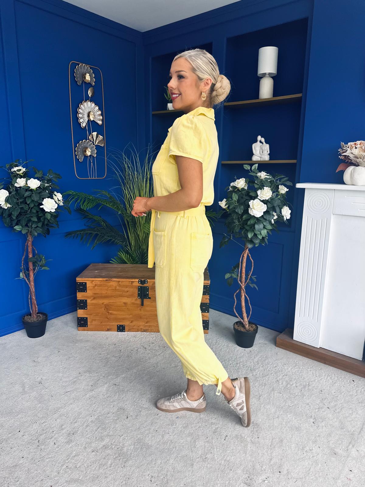 Marissa Short Sleeve Denim Jumpsuit Yellow