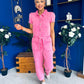 Marissa Short Sleeve Denim Jumpsuit Cerise