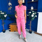Marissa Short Sleeve Denim Jumpsuit Cerise