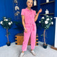 Marissa Short Sleeve Denim Jumpsuit Cerise