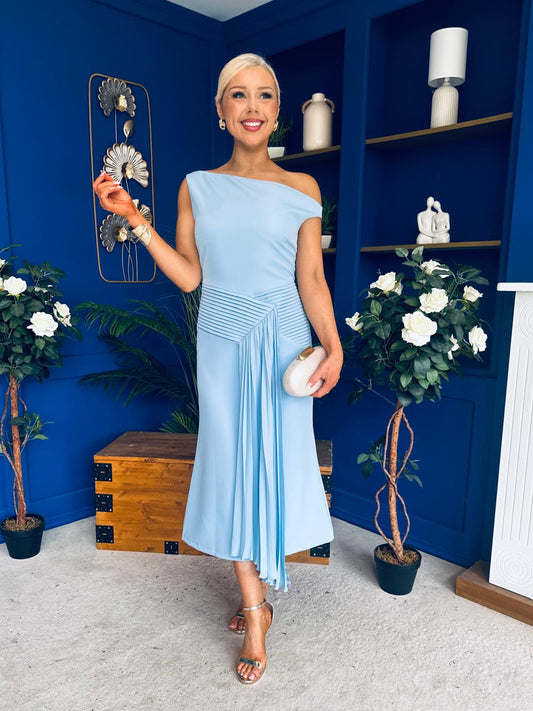 Nalani Pleated Drape Maxi Dress Pwr Blue