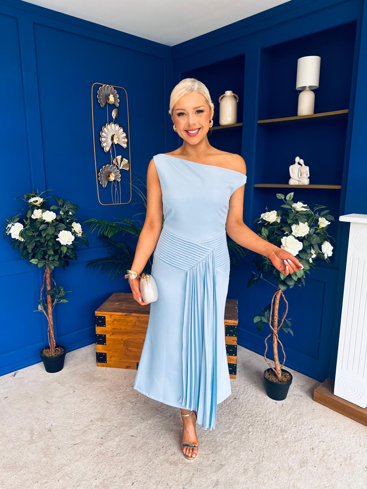 Nalani Pleated Drape Maxi Dress Pwr Blue