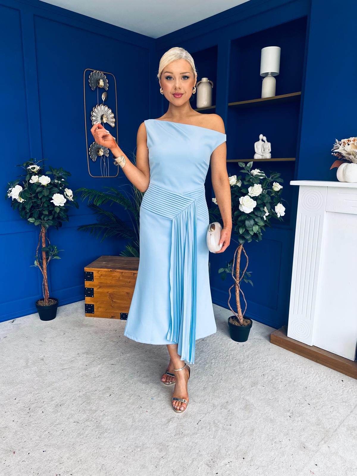 Nalani Pleated Drape Maxi Dress Pwr Blue