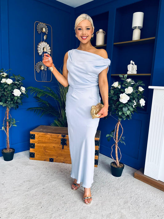 Demi Asymmetric Neckline Maxi Dress Pwr Blue