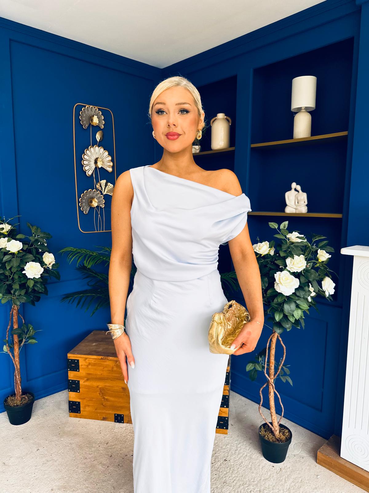 Demi Asymmetric Neckline Maxi Dress Pwr Blue