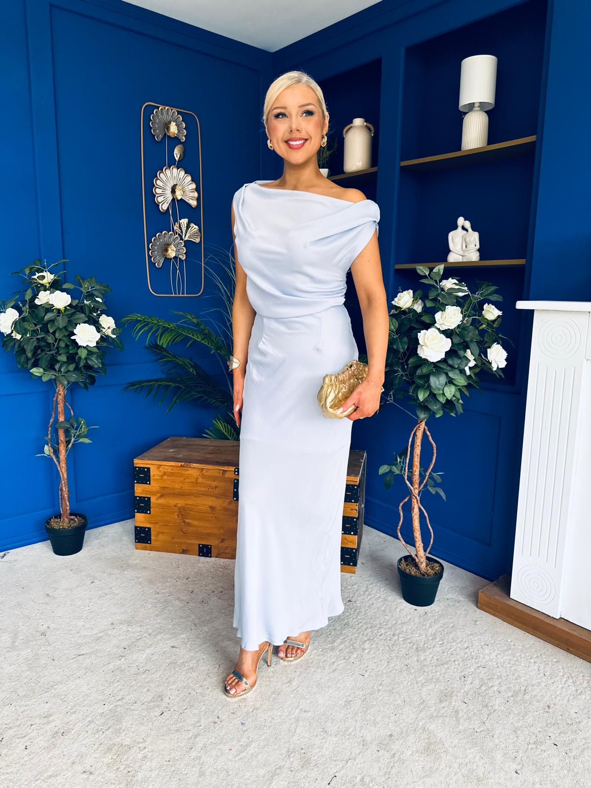 Demi Asymmetric Neckline Maxi Dress Pwr Blue
