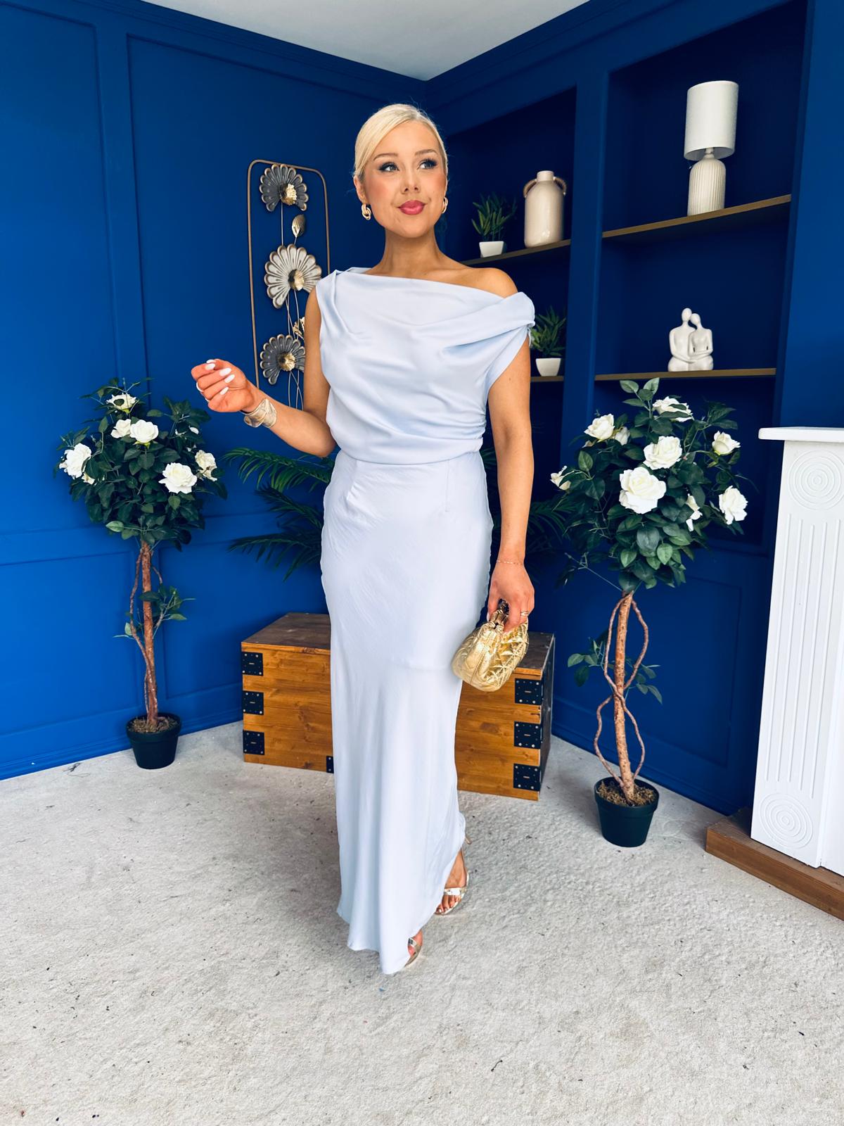Demi Asymmetric Neckline Maxi Dress Pwr Blue