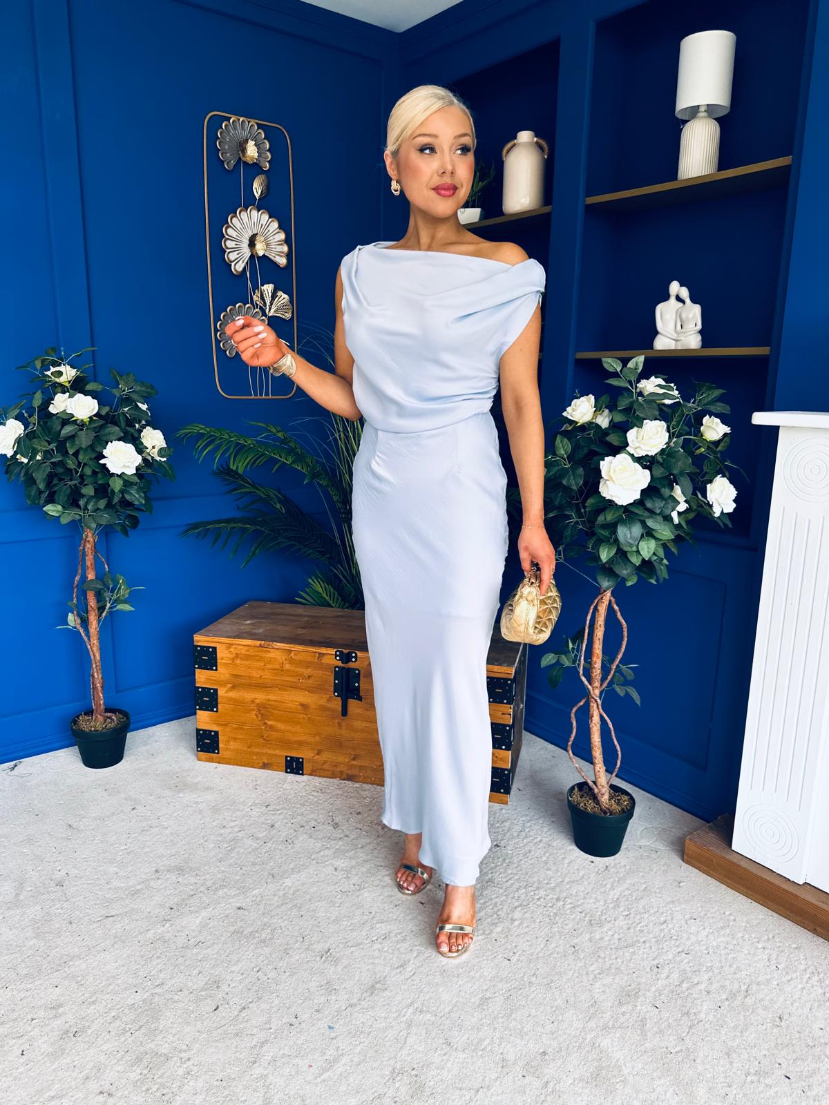 Demi Asymmetric Neckline Maxi Dress Pwr Blue