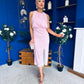 Elsie Lace Detail Satin Dress Pink