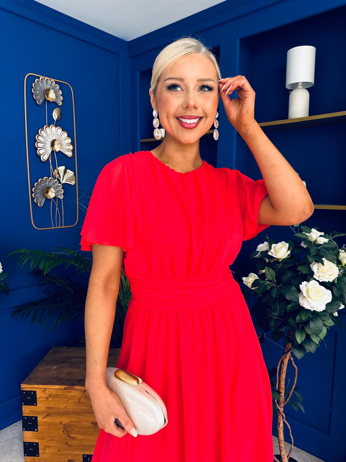 Aoibhinn Gathered Detail Midi Dress Coral